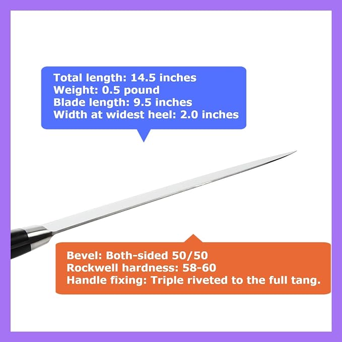 Japanese Chef Knife INOX AUS-8A Stainless Steel Black Pakkawood Handle, Gyuto 9.5-inch (240mm)