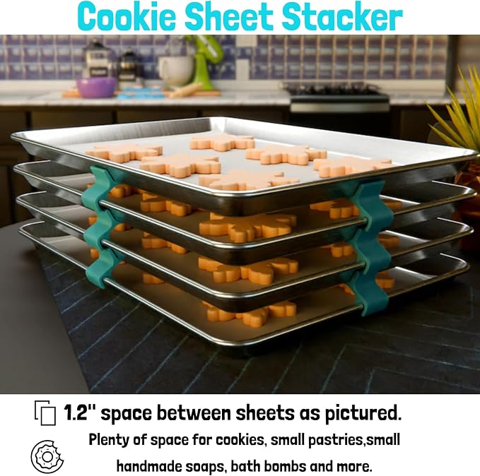 Baking Sheet Stacker, Pack of 16, Tray Stackers Stacking Holder Rack Kitchenwares Tray Stacker for Freeze Dryer Trays Kitchen Picnic BBQ (16, Cyan)
