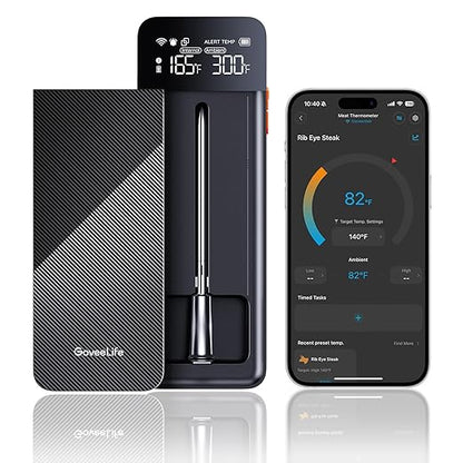 GoveeLife Smart Wireless Meat Thermometer with Bluetooth WiFi Ultra Range, Digital Oven Thermometer with Accuracy ±1.8°F, Charge Magnetic Base, Alarm, Kitchen Tools Suitable for BBQ, Grill, Smoker