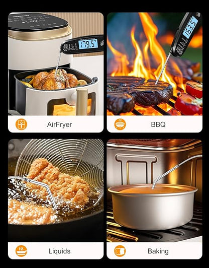 Instant Read Meat Thermometer Digital with Dual Probe, Food Thermometer for Cooking & Grilling, Large Backlit & Calibration, Grill Thermometer for Outside/Kitchen/Oven/Smoker/BBQ/Baking, Black