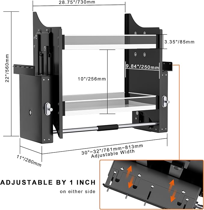 Pull Down Shelf,2-Tier Organizer for Upper Cabinets - Fits 30-32 Inch Wide Upper Cabinets, Heavy Duty Chrome Steel, Space Saving Storage Solution,black
