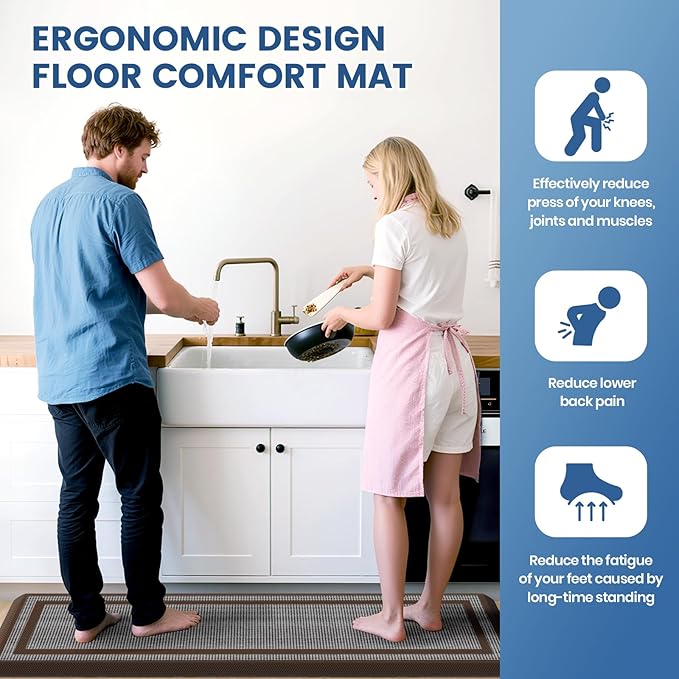 KitchenClouds [2 PCS Kitchen Rugs Cushioned Anti-Fatigue Kitchen Mats for Floor Waterproof Kitchen Rug Set Non-Slip Comfort Standing Mat for Office, Sink, Laundry 20"×30"+20"×47",Chocolate