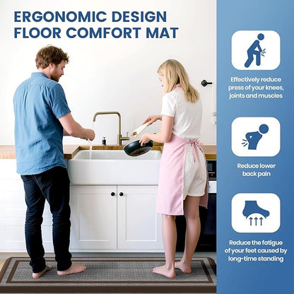 KitchenClouds [2 PCS Kitchen Rugs Cushioned Anti-Fatigue Kitchen Mats for Floor Waterproof Kitchen Rug Set Non-Slip Comfort Standing Mat for Office, Sink, Laundry 17.3"×28"+17.3"×60",Chocolate