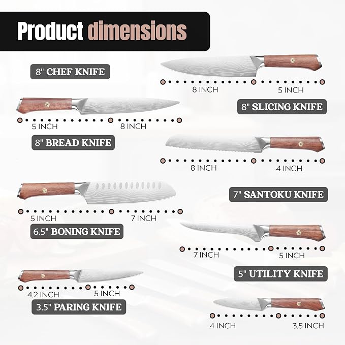 7 pcs German Knife, High Carbon Stainless Steel Knife Set with Pakka Wood Handle, Built-in Sharpener, Chef Knife (7 PCS KNIFE SET)