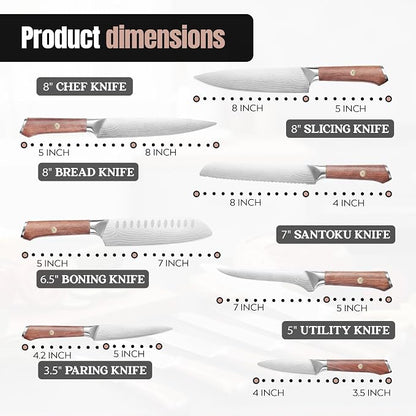 7 pcs German Knife, High Carbon Stainless Steel Knife Set with Pakka Wood Handle, Built-in Sharpener, Chef Knife (7 PCS KNIFE SET)
