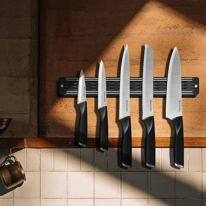 6-Piece Black Knife Set with Magnetic Strip for Wall, Ultra Sharp Magnetic Knives Set for Kitchen, Dishwasher Safe Small Knife Set for Meat Vegetable Cutting