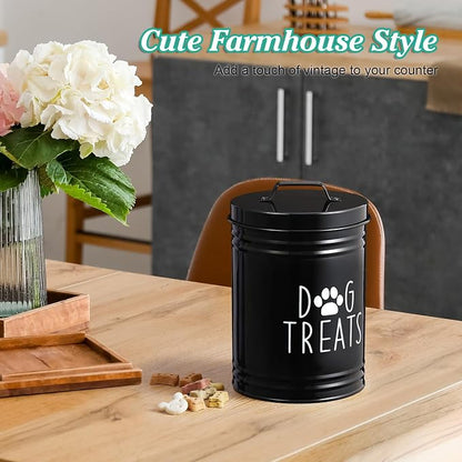 OUTNILI Extra Large Dog Treat Container Airtight - 9" Tall X 6" Round Black Dog Treat Jar for Kitchen Counter - Rustic Treat Storage Canister for Dogs, Cats, Small Animals