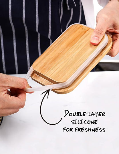 Butter Dish with Lid for Countertop, AISBUGUR Metal Butter Keeper with Stainless Steel Multipurpose Butter Knife, Butter Container with Double High-quality Silicone Good Kitchen Gift Set of 2 White