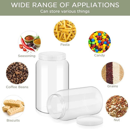 Dandat 8 Pcs 1 Gallon Clear Plastic Jars Airtight Pantry Large Mouth Jars Plastic Jug Cylinder Containers with Lids for Candy Butter Honey Sugar Cookies Arts Crafts Bartender Kitchen(White Lids)