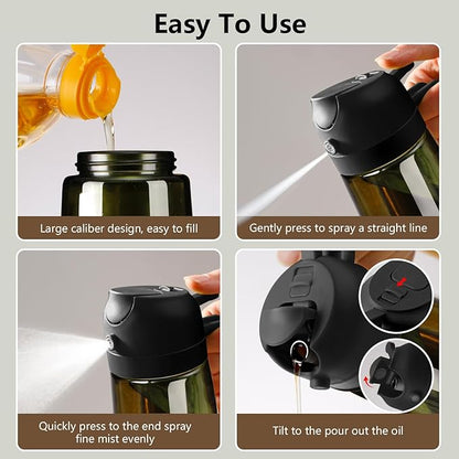 SWEET VIEW 2PCS Olive Oil Dispenser and Oil Sprayer – 16oz/470ml Glass Light-Proof Oil Pourer for Kitchen Air Fryer, Cooking, Salad, and BBQ, with Stickers