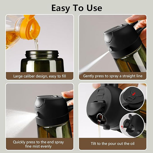 SWEET VIEW 2PCS Olive Oil Dispenser and Oil Sprayer – 16oz/470ml Glass Light-Proof Oil Pourer for Kitchen Air Fryer, Cooking, Salad, and BBQ, with Stickers