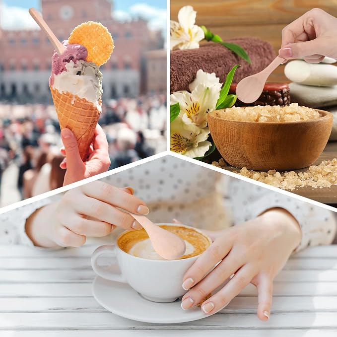 Boao 100 Pcs Small Wooden Spoons, 3.5'' L, Mini Wood Natural Tiny Spoons Wooden Little Teaspoons for Jars Sugar Creamer Honey Spices Salt Kitchen Supplies (Light Wood)