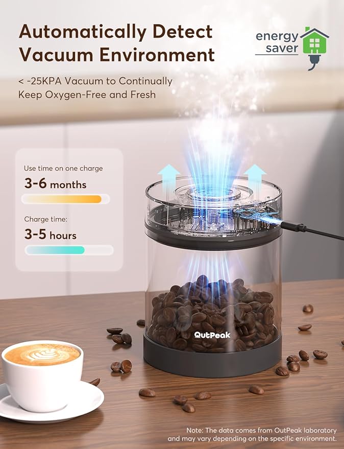 OUTPEAK Neo Latest Kilo Auto Vacuum Coffee Canister, 1.5L Capacity for 17.6oz of Coffee Beans, One-Button Operation, Stainless Steel Coffee Storage Container with Scoop (Barista Champion's Choice)