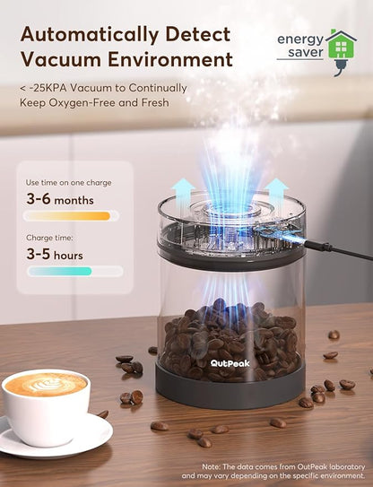 OUTPEAK Neo Latest Vacuum Coffee Canister, 0.5L for 4.6oz Coffee Beans, One-Button Operation, Small Airtight Coffee Canister with Scoop, Coffee Storage Container Stainless Steel (Champion's Choice)