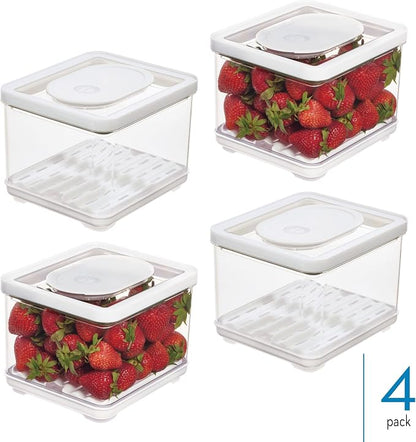 iDesign Fridge Produce Bin with Removable Drainage Tray and Lid - Set of 4 - Clear