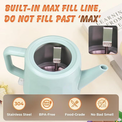 Electric Kettle Ceramic 1.2 qt, Automatic Shut Off, Fast Boiling Kettles Teapot, Hot Water Boiler For Coffee & Tea, Prevent Boil Dry, 1000W, Milky Green