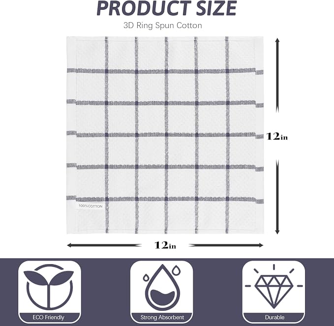 Nialnant 4PCS Cleaning Rags,100% Cotton Terry Dish Rags for Washing Dishes,Quick Drying Dish Cloths,Dish Towels for Kitchen,Purple Plaid-12x12in