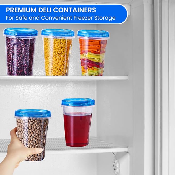 RFAQK 24 Pack Freezer Storage Containers with Lids-32 OZ Soup Containers with Twist Top Lids-Meal Prep Quart Food Storage Containers with Screw Lid-Leak Proof Plastic Containers for Leftovers & Pantry