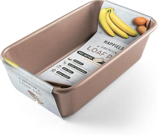 HAPPIELS 5x9in Nonstick Loaf Pan 1lb for Oven Baking, PFOA & BPA Free | Non Toxic Loaf Tin | Molds for Baking | Best 9 x 5 Non stick Bakeware | Nontoxic 5x9 Banana Bread Mold Pans & Tins