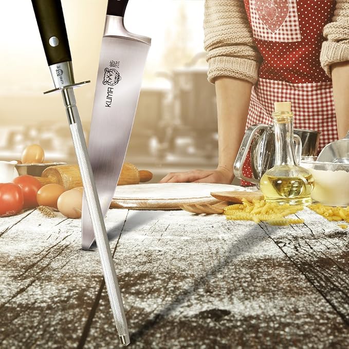 KUMA Essentials Kitchen Knives Set (3 Items) - Razor Sharp out the Box - 8 Inch Chef's Knife for Carving, Slicing, Chopping + Paring Knife + Honing Rod - Great Ergonomic Handle