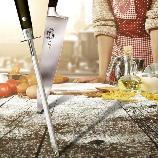 KUMA Essentials Kitchen Knives Set (3 Items) - Razor Sharp out the Box - 8 Inch Chef's Knife for Carving, Slicing, Chopping + Paring Knife + Honing Rod - Great Ergonomic Handle