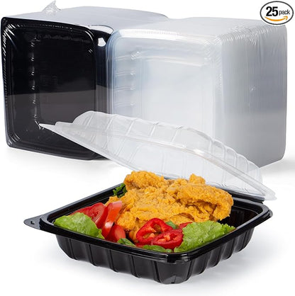 YANGRUI 25-Pack 34 oz 8" Clamshell Takeout Container Shrink-Wrapped No Wash | Steam-Resistant Anti-Fog Lid, Leakproof BPA-Free PP, Microwave Safe for Hot Soups, Restaurant To-Go & Branded Delivery