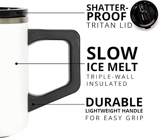 Elemental Insulated Coffee Mug - Triple-Wall Stainless Steel Summit Travel Cup for Hot and Cold Drinks - Thermal Coffee Mug with Lid and Handle for Camping, Office & Travel 12oz - White