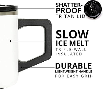 Elemental Insulated Coffee Mug - Triple-Wall Stainless Steel Summit Travel Cup for Hot and Cold Drinks - Thermal Coffee Mug with Lid and Handle for Camping, Office & Travel 12oz - White