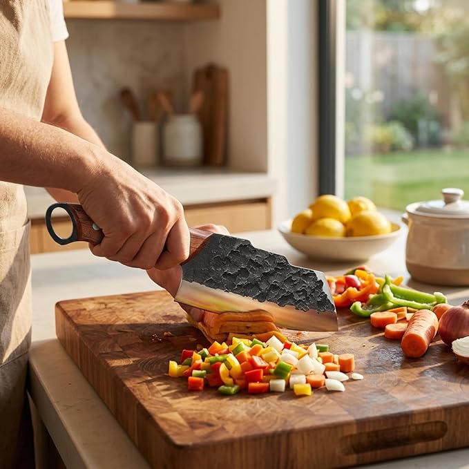 KOFERY Hand Forged Serbian Butcher Knife with Full Tang 4Cr13MoV Steel, Viking Meat Cleaver for Butchering, Camp Cooking and BBQ, Includes Leather Sheath & Pocket Sharpener