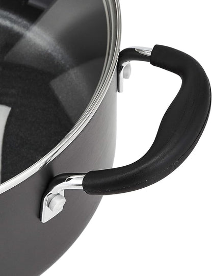 Amazon Basics Non-Stick Cookware Set, Pots and Pans with Lids, Hard Anodized Aluminum, Dishwasher Safe, Oven Safe, Black, 12-Piece
