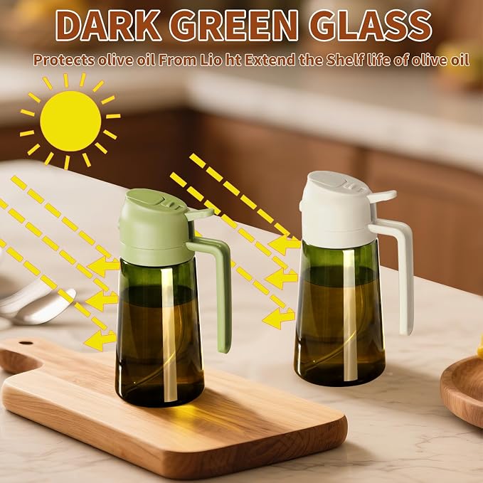 SWEET VIEW Olive Oil Dispenser and Oil Sprayer – 16oz/470ml Glass Light-Proof Oil Pourer for Kitchen Air Fryer, Cooking, Salad, and BBQ, with Stickers