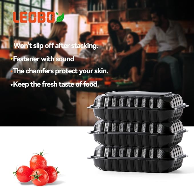 50-Pack 27oz 9x6 Black To Go Container - Shrink Wrapped No Pre-Wash | Sturdy BPA Free | Reusable & Secure Seal | Microwave, Freezer Safe Boxes For Restaurant, Catering, BBQ & Leftovers