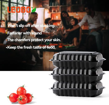 50-Pack 27oz 9x6 Black To Go Container - Shrink Wrapped No Pre-Wash | Sturdy BPA Free | Reusable & Secure Seal | Microwave, Freezer Safe Boxes For Restaurant, Catering, BBQ & Leftovers
