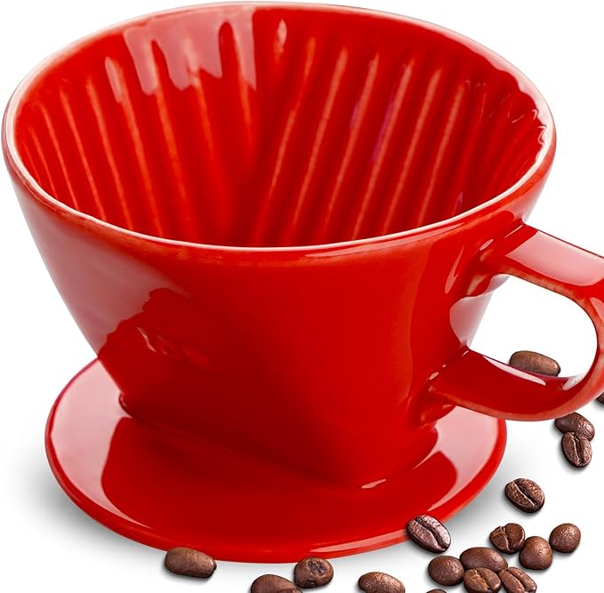 hailanbao Handmade Pour Over Ceramic Coffee Dripper - Authentic Brewing Experience for Camping, Office, and Home (Red)