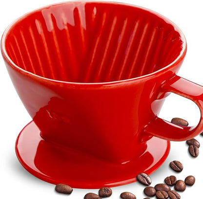 hailanbao Handmade Pour Over Ceramic Coffee Dripper - Authentic Brewing Experience for Camping, Office, and Home (Red)