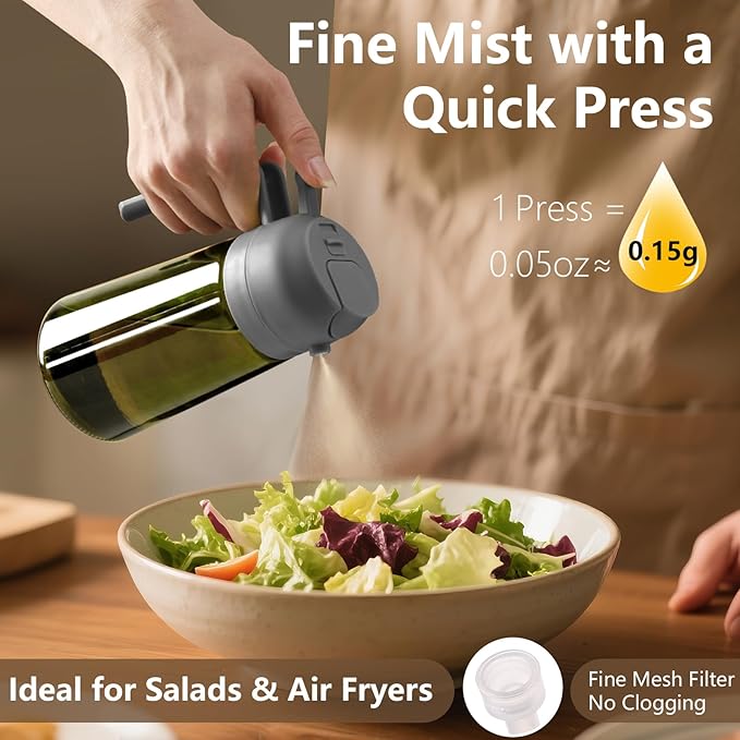 SWEET VIEW Olive Oil Dispenser and Oil Sprayer – 16oz/470ml Glass Light-Proof Oil Pourer for Kitchen Air Fryer, Cooking, Salad, and BBQ, with Stickers