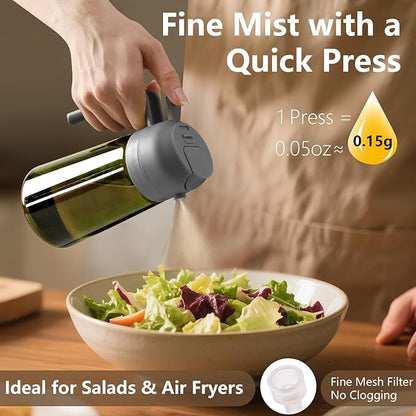 SWEET VIEW Olive Oil Dispenser and Oil Sprayer – 16oz/470ml Glass Light-Proof Oil Pourer for Kitchen Air Fryer, Cooking, Salad, and BBQ, with Stickers
