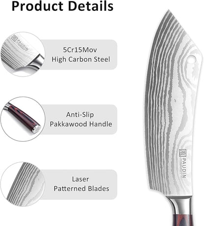 PAUDIN Meat Cleaver 8 Inch Butcher Knife, High Carbon Stainless Steel Cleaver Chef Knife, Sharp Kitchen Knife Heavy Duty Meat Cutting Knife, Wood Handle