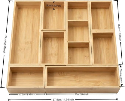 Bamboo Drawer Organizer,Fits Kitchens,Bathrooms,Desk,Utensil,Makeup,Removable Dividers (Natural, M)
