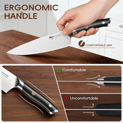 MAD SHARK 8-Piece Knife Block Set, German High-Carbon Steel Chef Set,15° Ultra-Sharp Edge,Full-Tang Lightweight Handle,Gift for husband Wife Friends