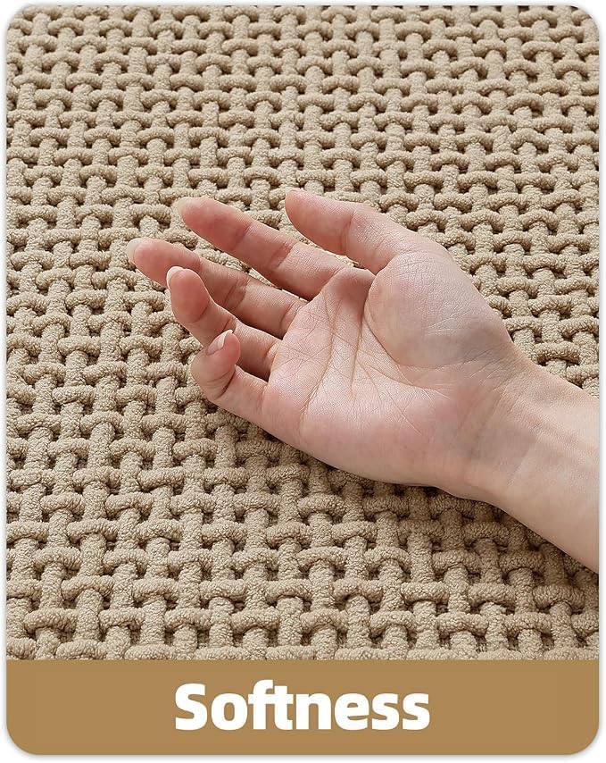 Color&Geometry Chenille Pile Small Bathroom Rugs Upgraded Denser, 16"x24" Non Slip Absorbent Khaki Bath Mats for Bathroom Thin Fit Under Door, Washable Quick Dry