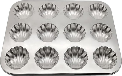 Fox Run Stainless Steel Scallop Shell Madeleine Pan, 12 French Cookie Mold Baking Pan