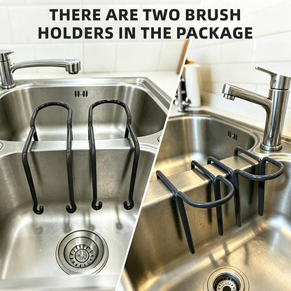 2 Packs Kitchen Sink Brush Holder, Rustproof Waterproof Dish Wand Holder, Sink Scrubber Caddy,Cover with rubber,Hanging Sponge Brush Dish Cloth Storage Rack, No Drilling One-Step Installation