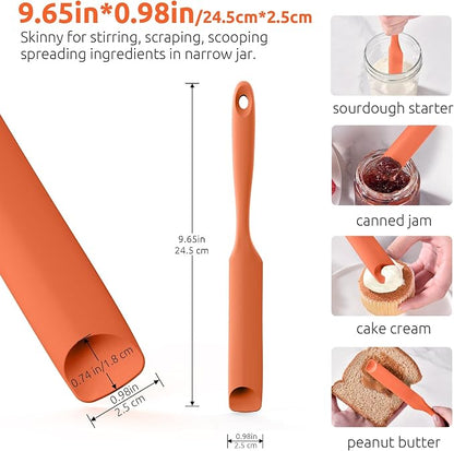 U-Taste Silicone Jar Spatula for Sourdough Starter: Long Skinny Food-Grade Jam Spreader, Sturdy Stirring Stick Bowl Scraper with Flexible Spoon Tip, Mixing Icing Tool, Peanut Butter Knife (Orange)