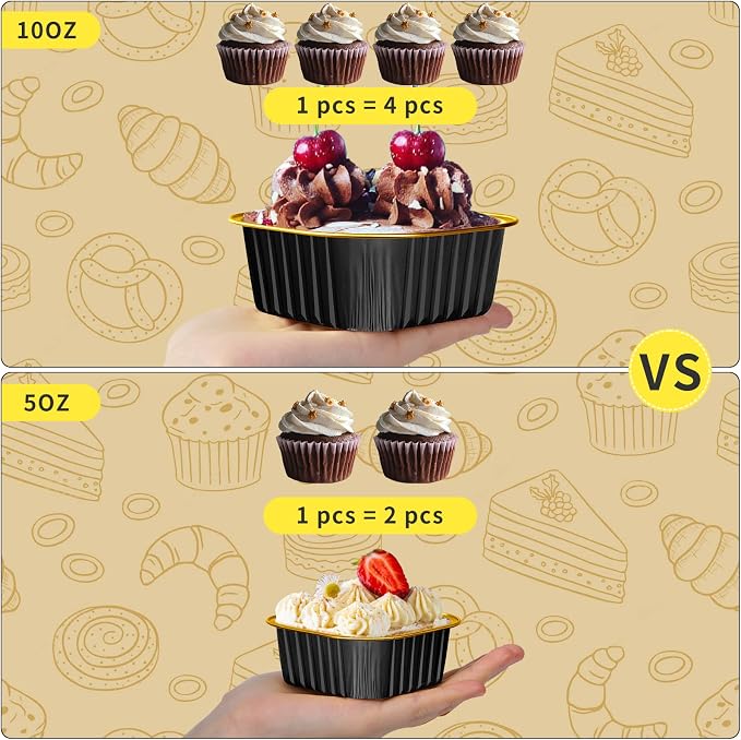 10oz Aluminum Foil Brownie Pans with Lids and Spoons, 40 Pack Square 4”X4” Disposable Ramekins Muffin Tins,Mini Cake Pans Baking Cups,Individual Cupcake Containers Dessert Cups - Black Gold