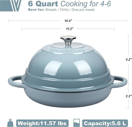 VORRINGARD Cast Iron Enameled Dutch Oven Pot with Lid for Bread Baking, Bread Oven, 6 Quart, Sea Salt
