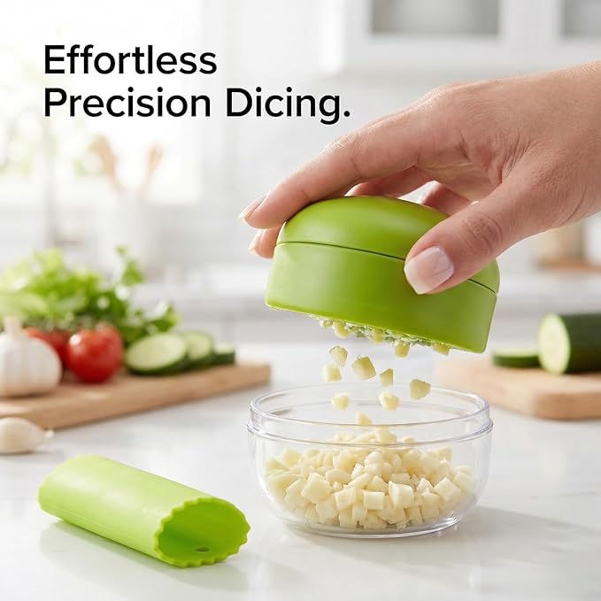 3-in-1 Garlic Press Set, Stainless Steel Garlic Mincer with Garlic Peeler & Cleaning Brush, Garlic Crusher Tool with Storage Container for Kitchen Cooking (Green)