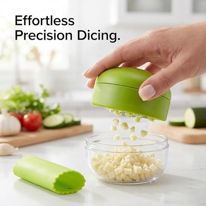 3-in-1 Garlic Press Set, Stainless Steel Garlic Mincer with Garlic Peeler & Cleaning Brush, Garlic Crusher Tool with Storage Container for Kitchen Cooking (Green)