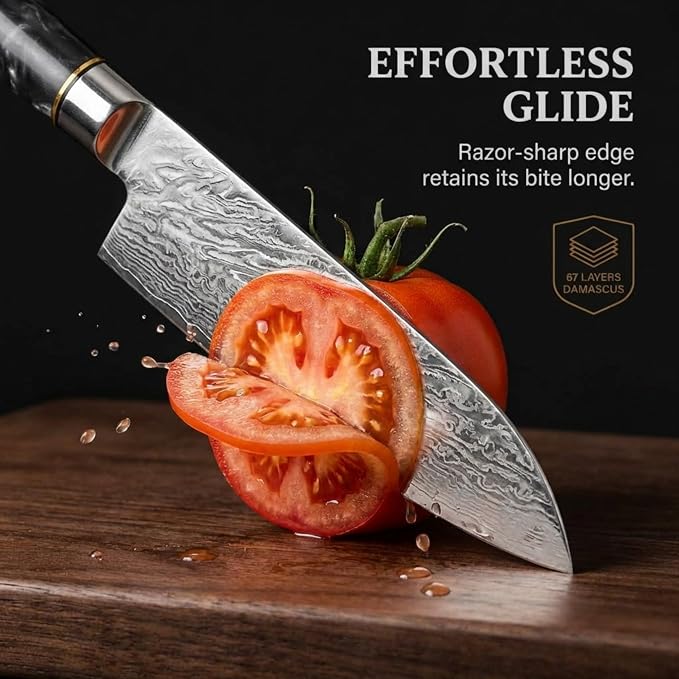 Tidal Black - 7" Santoku Knife - Damascus