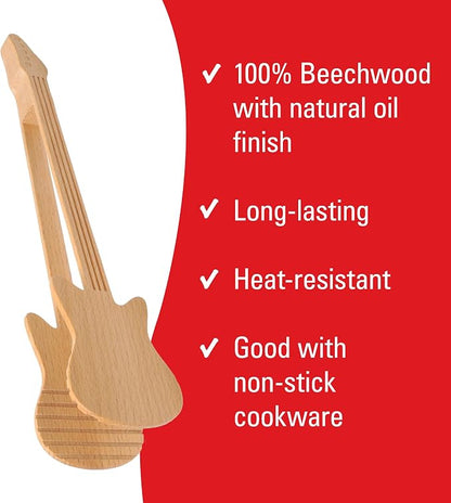 Kikkerland Novelty Guitar Wooden Tongs for Kitchen – Beechwood, Heat Resistant, Use with Non-Stick Cookware – Unique Gift for Music Lovers and Cooking Enthusiasts